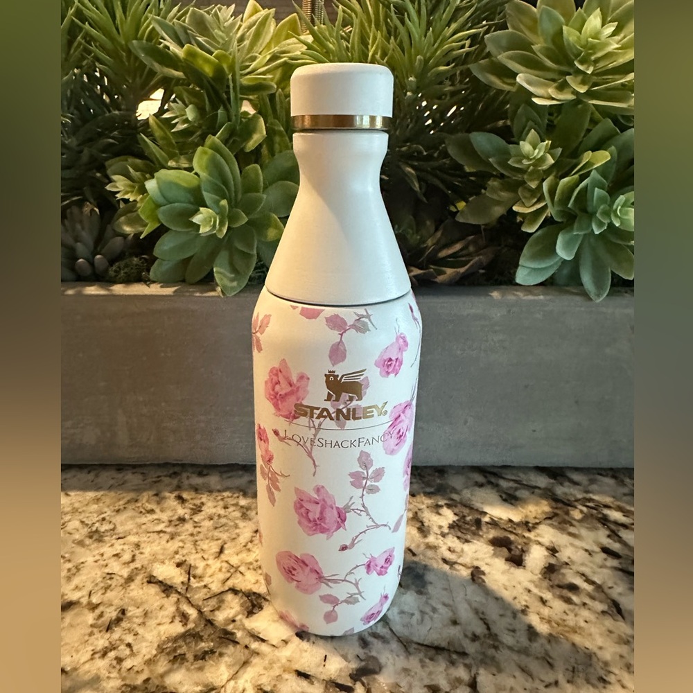 Stanley White Bottle with Pink Rose Pattern